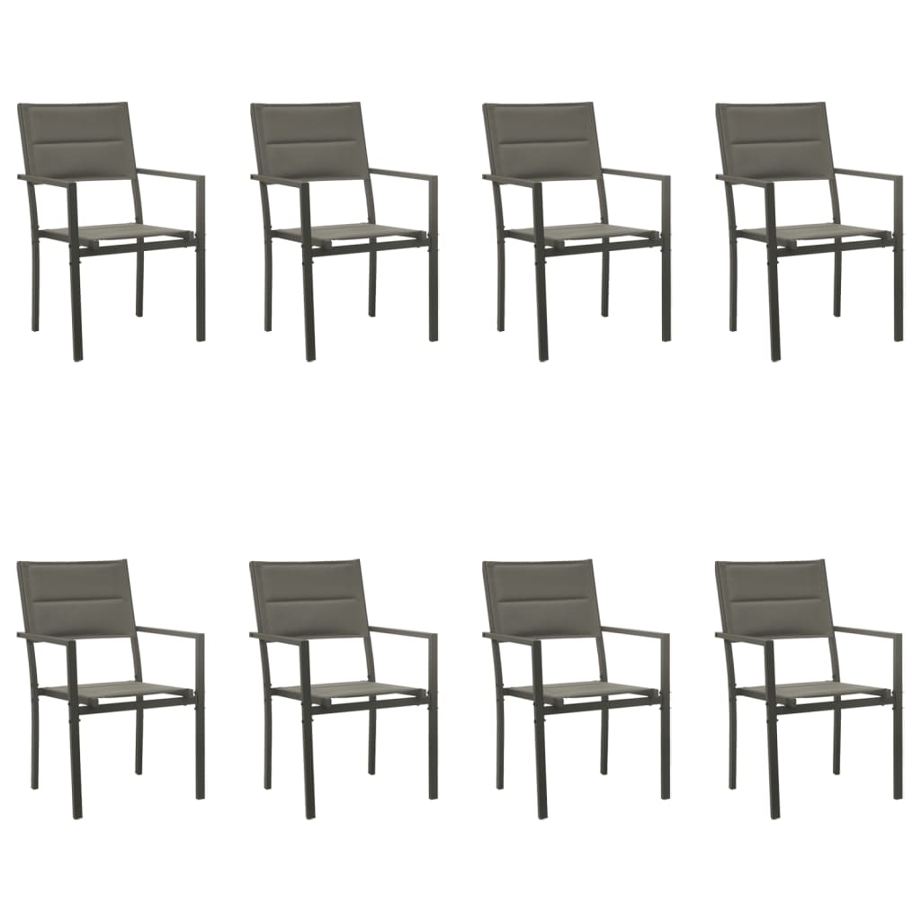 Set da Pranzo da Giardino 9 pz Nero in Acciaio e Textilene