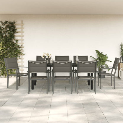 Set da Pranzo da Giardino 9 pz Nero in Acciaio e Textilene
