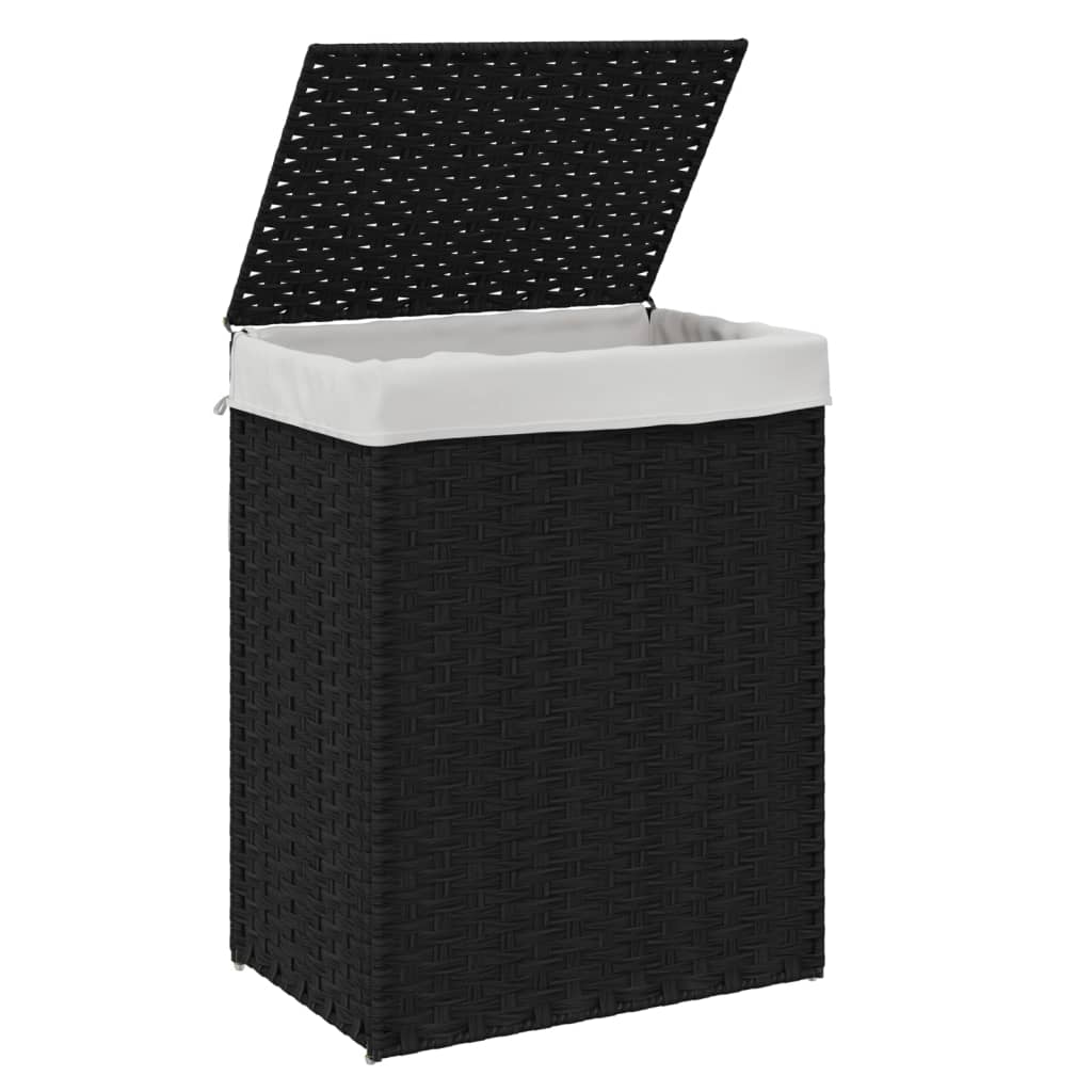 Cesto Portabiancheria con Coperchio Nero 46x33x60 cm Polyrattan