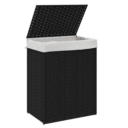 Cesto Portabiancheria con Coperchio Nero 46x33x60 cm Polyrattan
