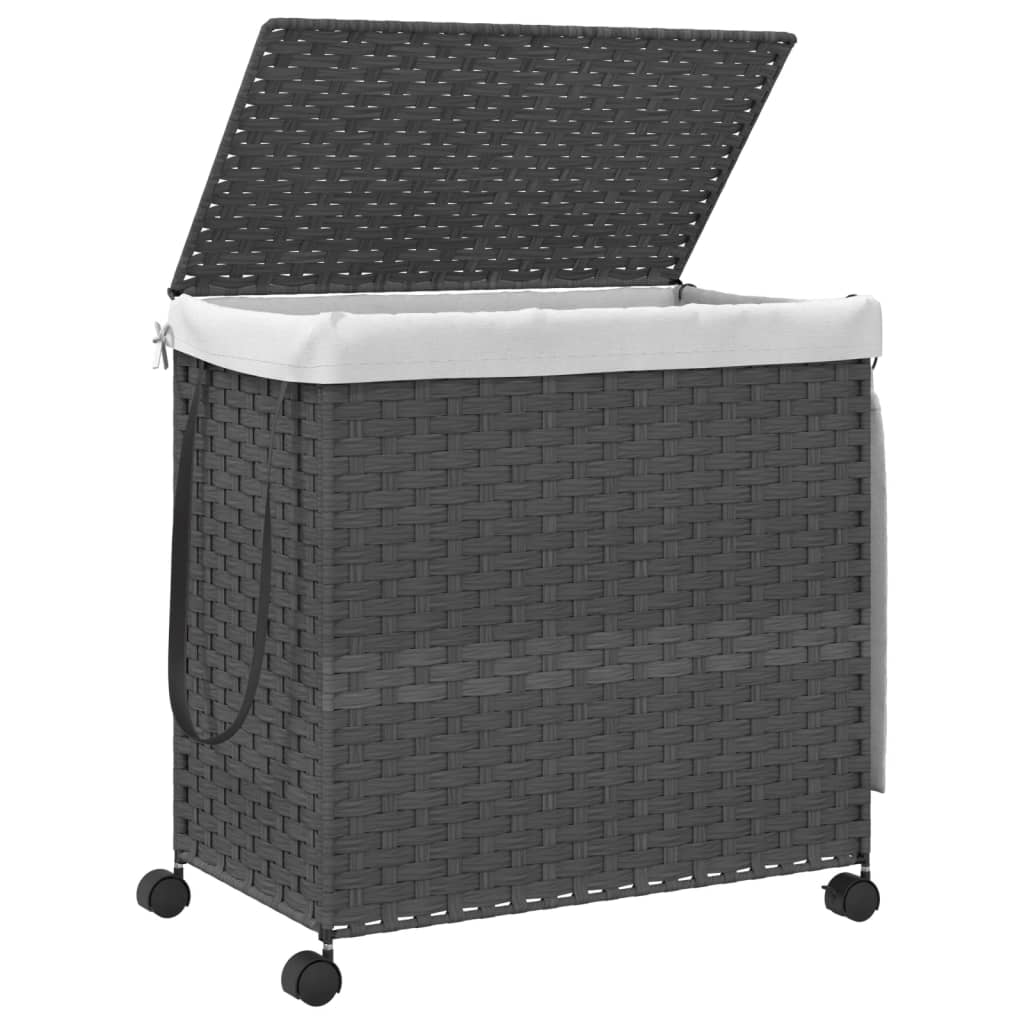 Cesto Portabiancheria con Ruote Grigio 60x35x60,5 cm Rattan
