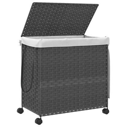 Cesto Portabiancheria con Ruote Grigio 60x35x60,5 cm Rattan