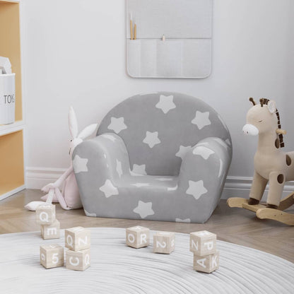 Divano per Bambini Grigio Chiaro con Stelle in Morbido Peluche