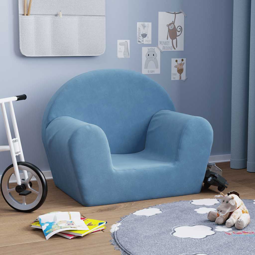 Divano per Bambini Blu in Morbido Peluche
