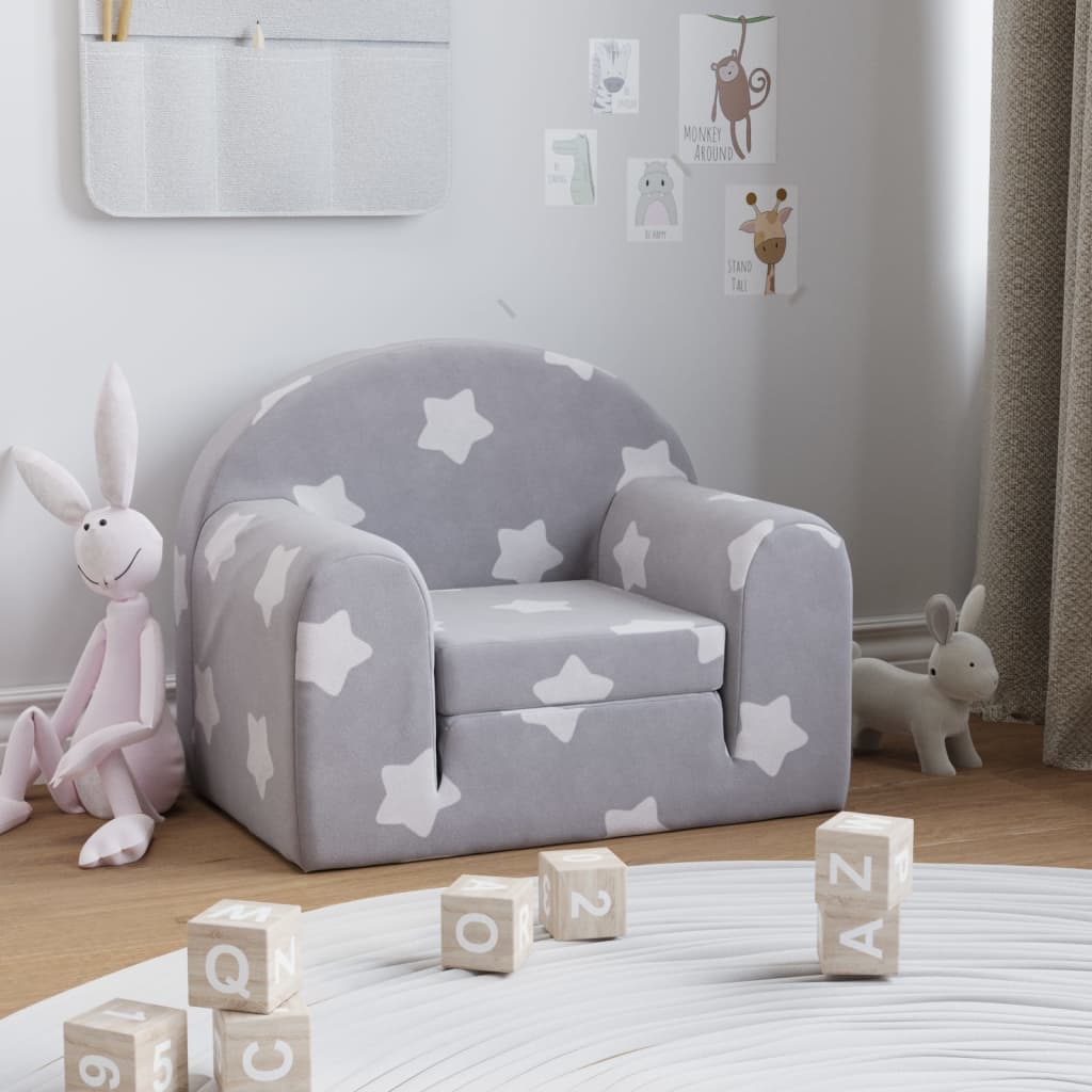 Divano Letto Bambini Grigio Chiaro con Stelle Morbido Peluche