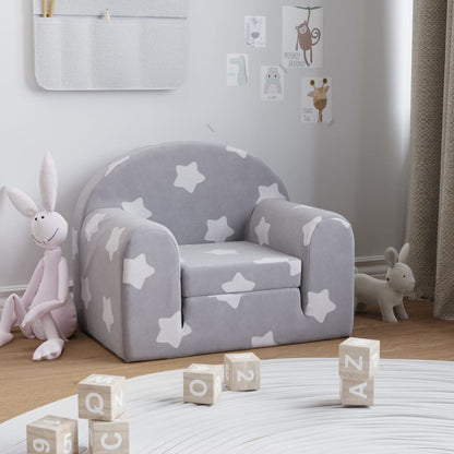Divano Letto Bambini Grigio Chiaro con Stelle Morbido Peluche