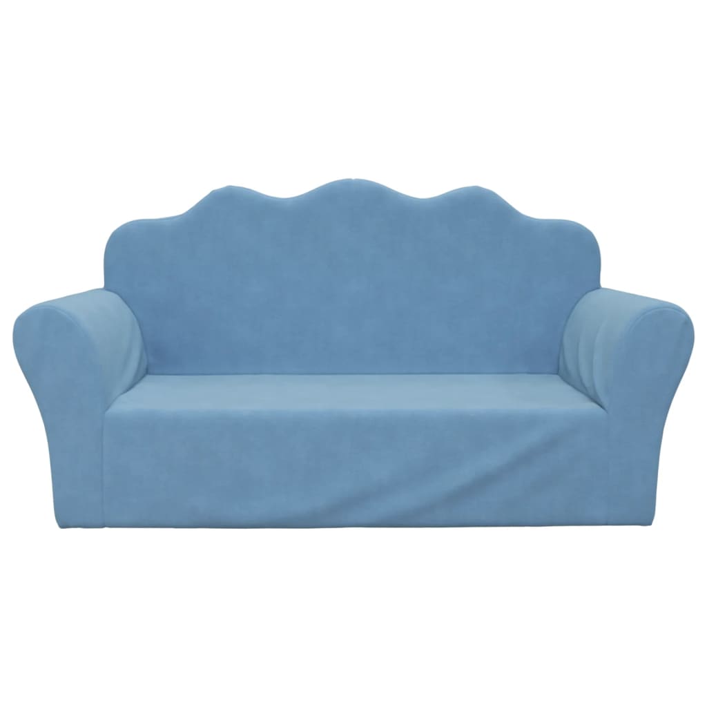 Divano per Bambini a 2 Posti Blu in Morbido Peluche