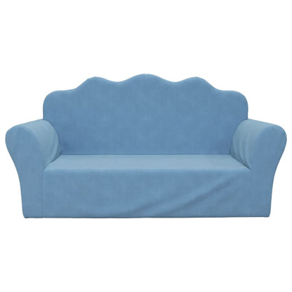Divano per Bambini a 2 Posti Blu in Morbido Peluche