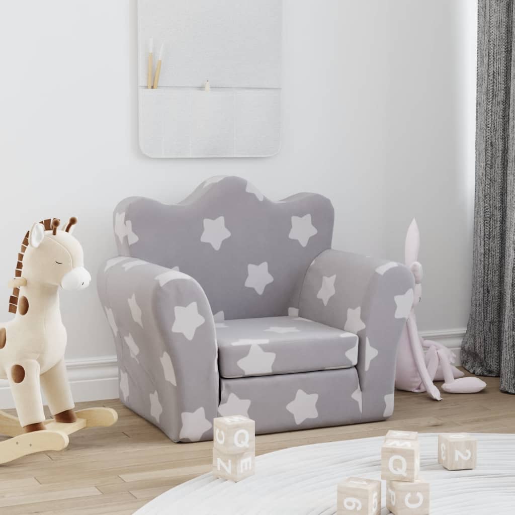 Divano Letto Bambini Grigio Chiaro con Stelle Morbido Peluche