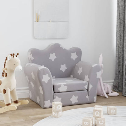 Divano Letto Bambini Grigio Chiaro con Stelle Morbido Peluche