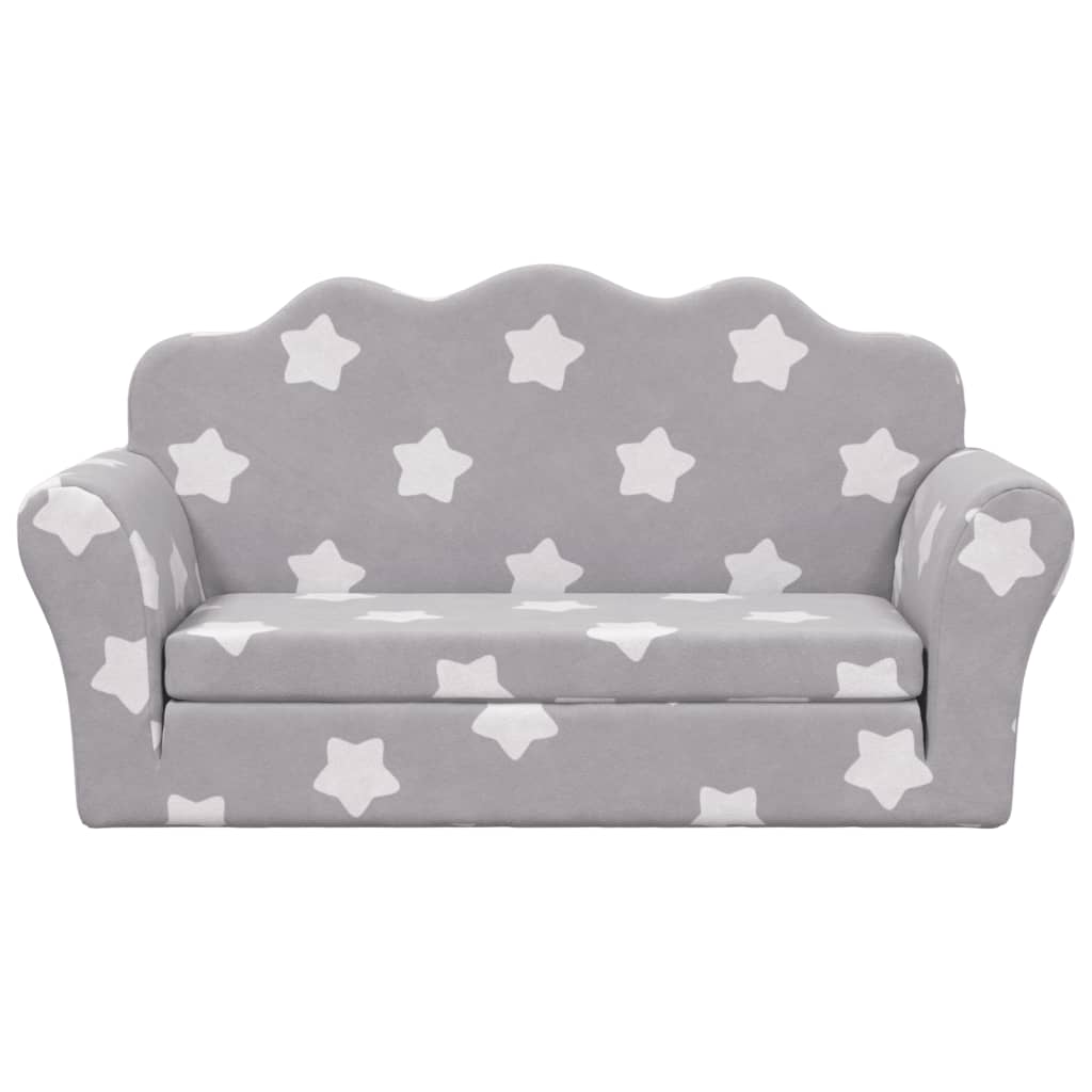 Divano Letto Bambini a 2 Posti Grigio Chiaro con Stelle Peluche