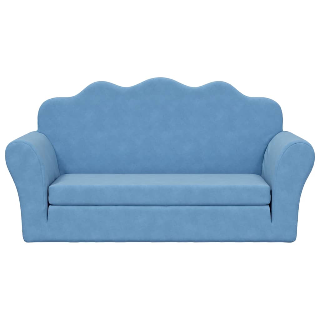 Divano Letto per Bambini a 2 Posti Blu in Morbido Peluche