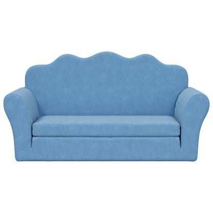 Divano Letto per Bambini a 2 Posti Blu in Morbido Peluche