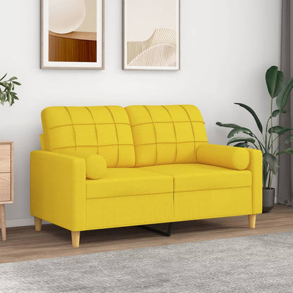 Divano a 2 Posti con Cuscini Giallo Chiaro 120 cm in Tessuto