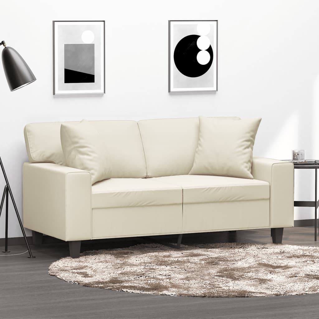 Divano a 2 Posti con Cuscini Crema 120 cm in Similpelle