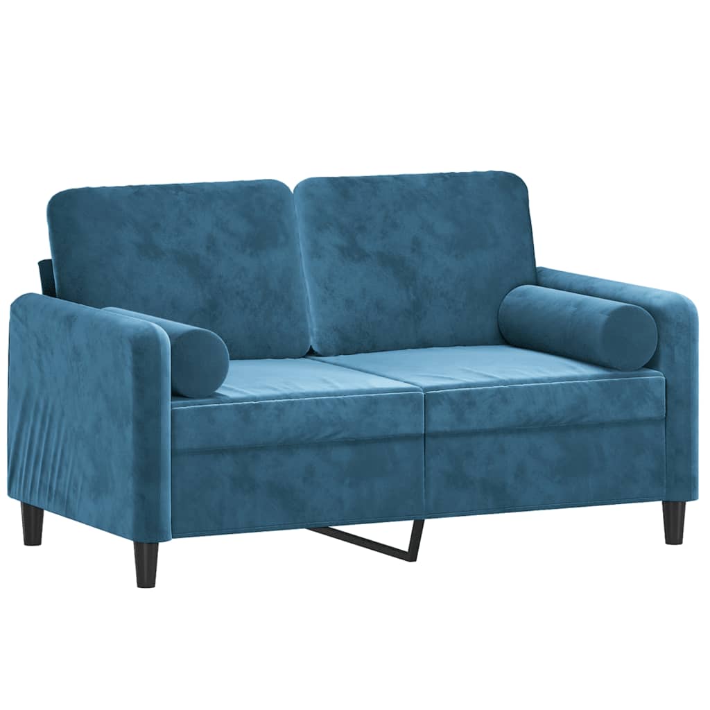 Divano a 2 Posti con Cuscini Blu 120 cm in Velluto