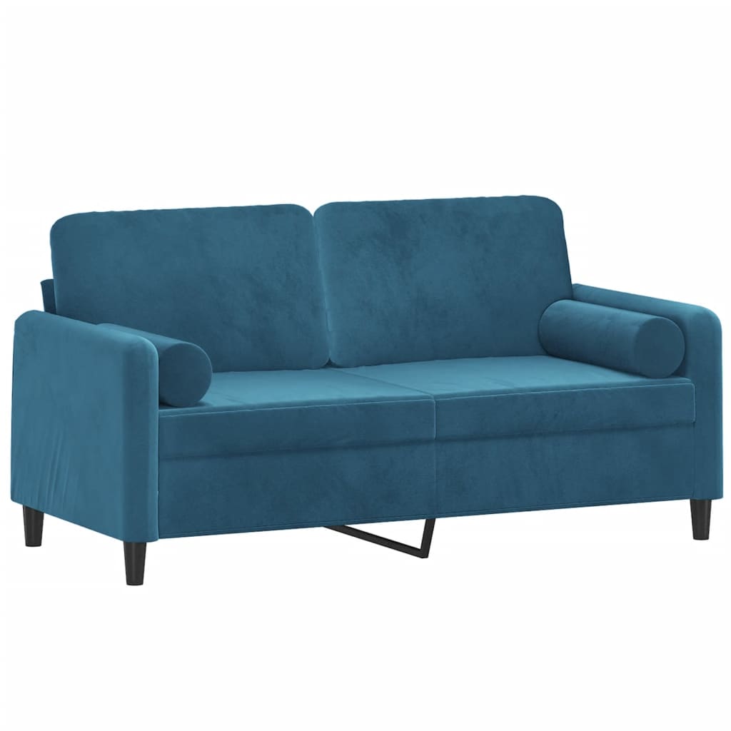 Divano a 2 Posti con Cuscini Blu 140 cm in Velluto