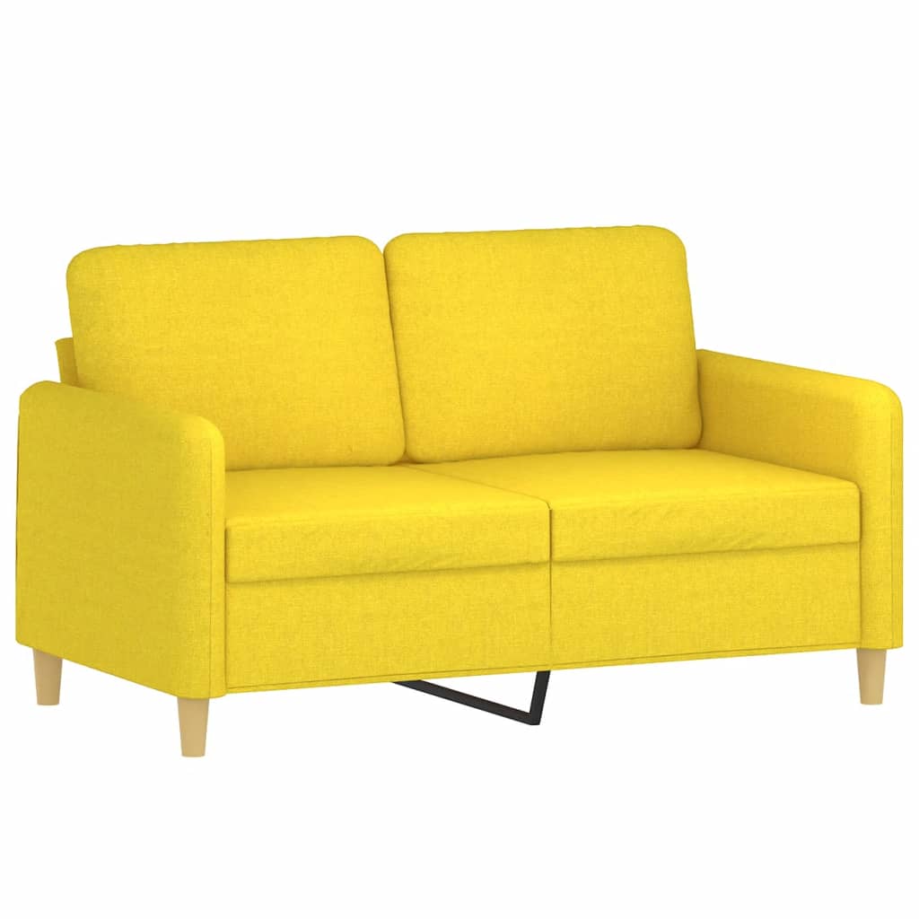 Divano a 2 Posti con Cuscini Giallo Chiaro 120 cm in Tessuto