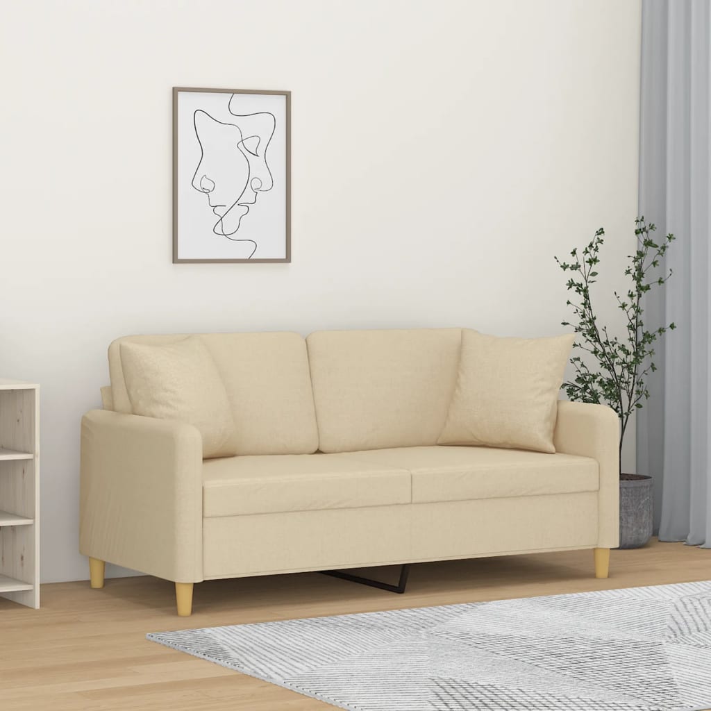 Divano a 2 Posti con Cuscini Crema 140 cm in Tessuto