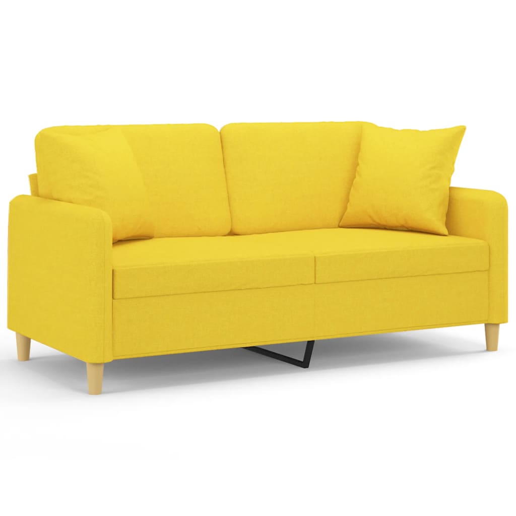 Divano a 2 Posti con Cuscini Giallo Chiaro 140 cm in Tessuto