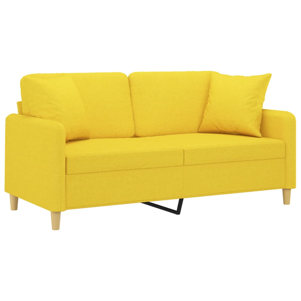 Divano a 2 Posti con Cuscini Giallo Chiaro 140 cm in Tessuto