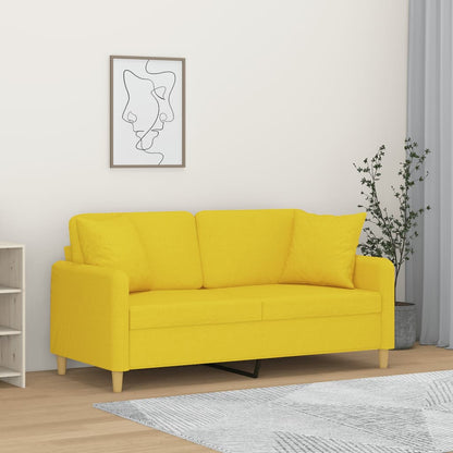 Divano a 2 Posti con Cuscini Giallo Chiaro 140 cm in Tessuto