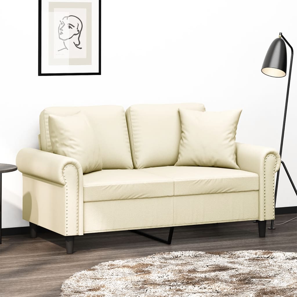 Divano a 2 Posti con Cuscini Crema 120 cm in Similpelle
