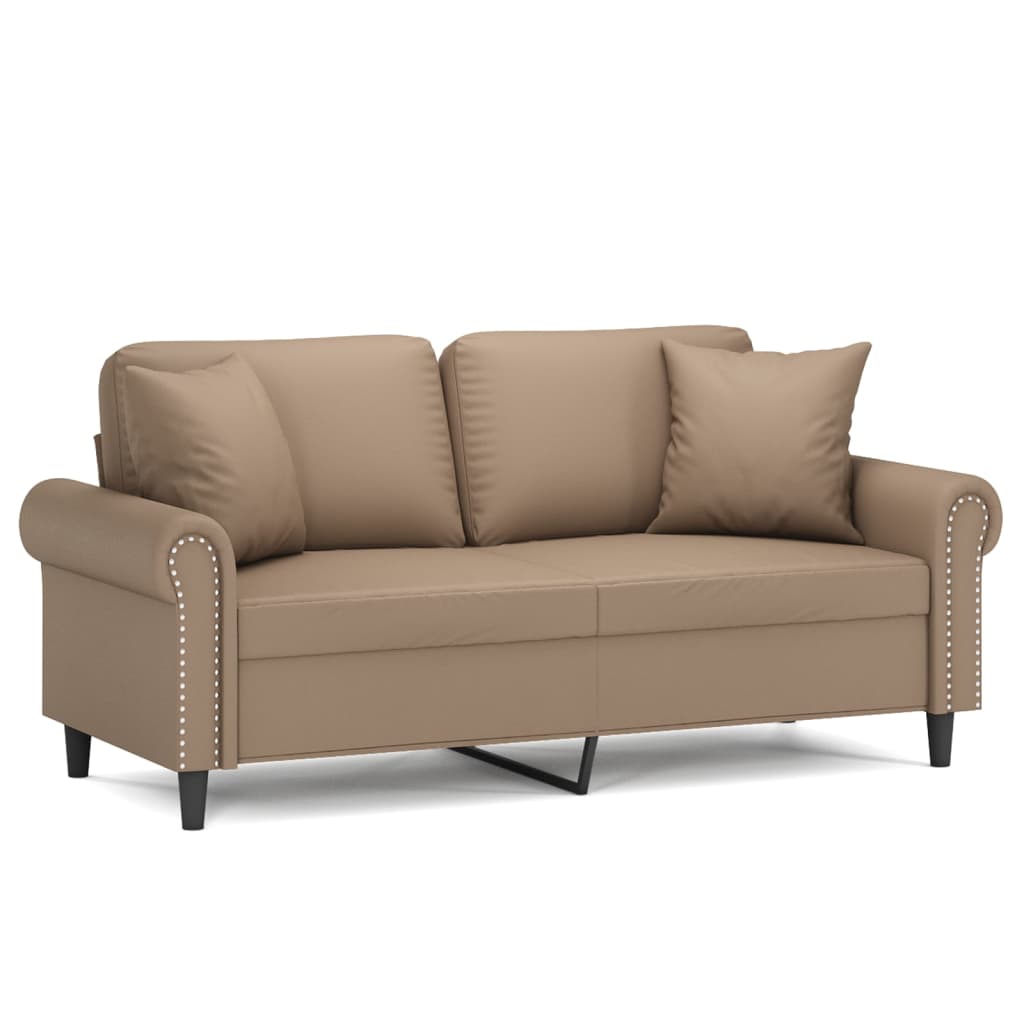 Divano a 2 Posti con Cuscini Cappuccino 140 cm in Similpelle