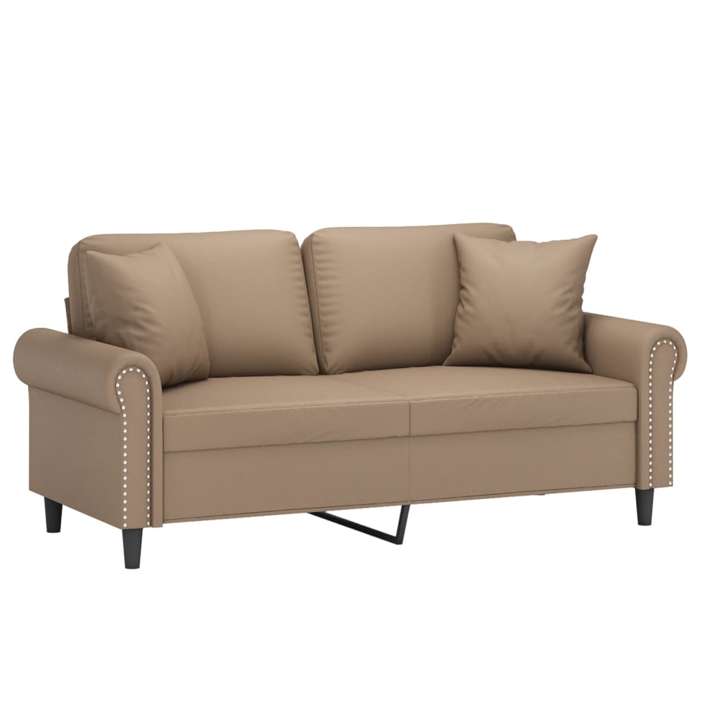 Divano a 2 Posti con Cuscini Cappuccino 140 cm in Similpelle