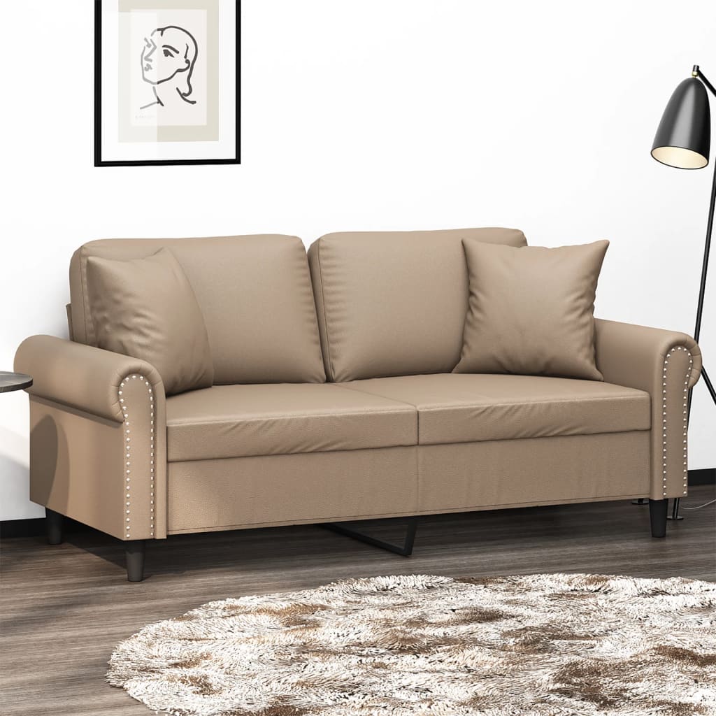 Divano a 2 Posti con Cuscini Cappuccino 140 cm in Similpelle