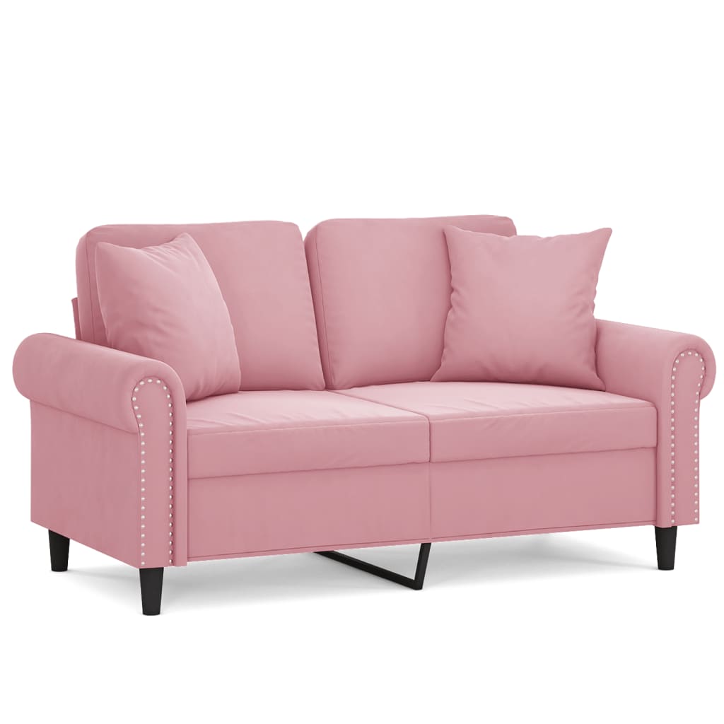 Divano a 2 Posti con Cuscini Rosa 120 cm in Velluto