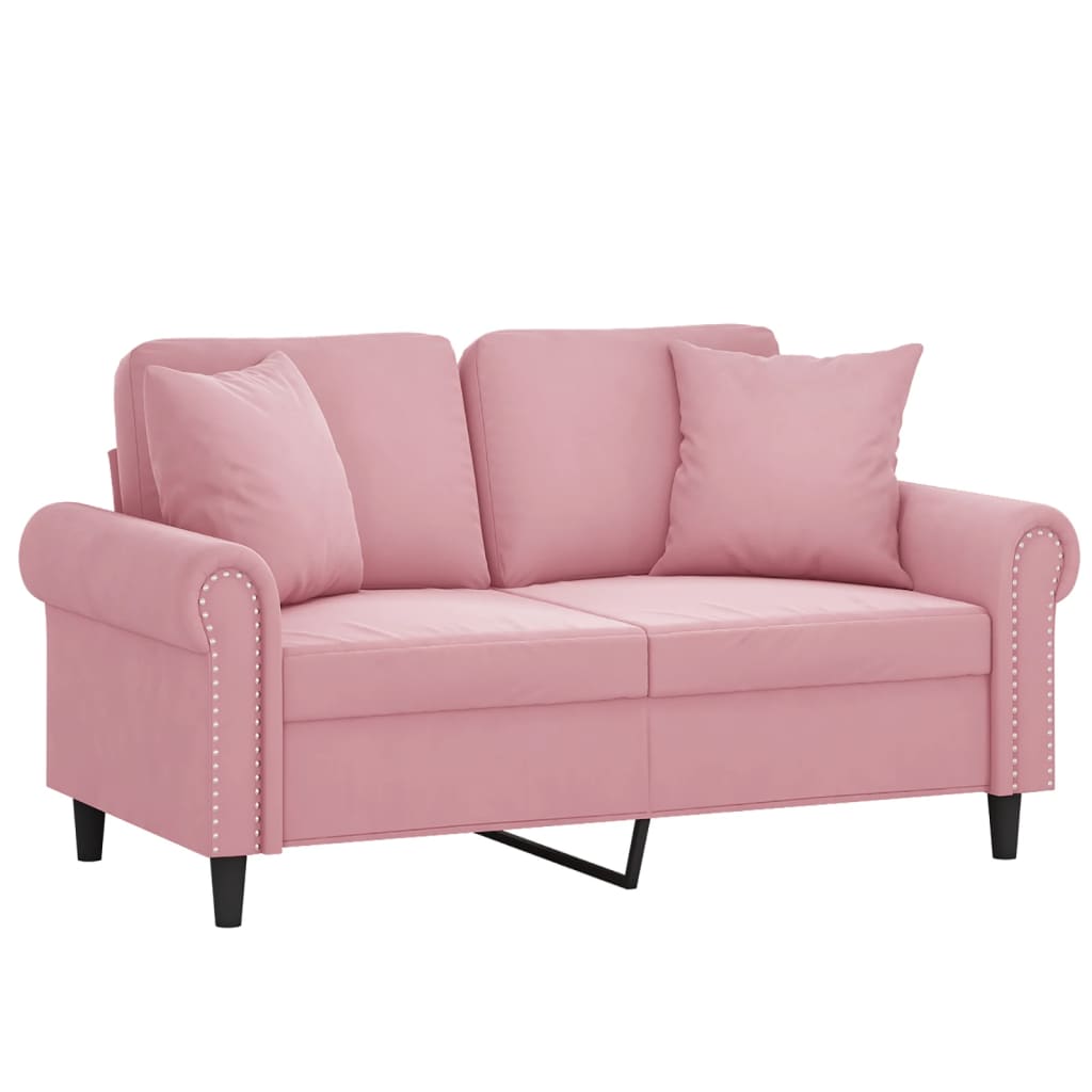 Divano a 2 Posti con Cuscini Rosa 120 cm in Velluto