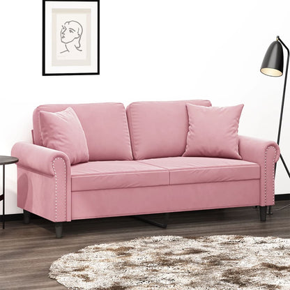 Divano a 2 Posti con Cuscini Rosa 140 cm in Velluto