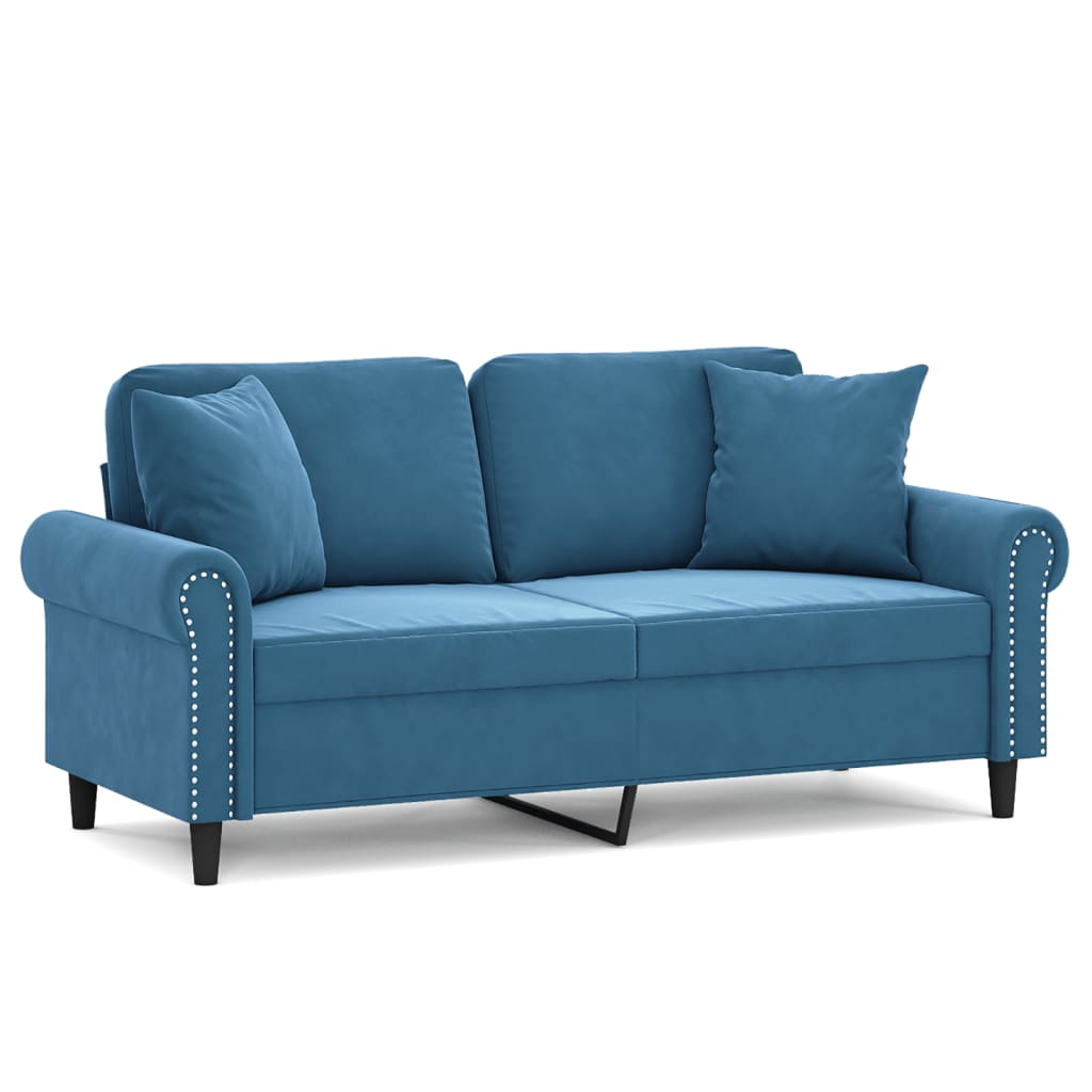 Divano a 2 Posti con Cuscini Blu 140 cm in Velluto