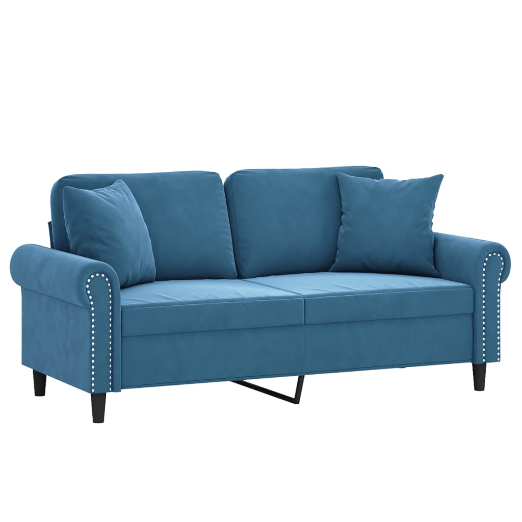 Divano a 2 Posti con Cuscini Blu 140 cm in Velluto