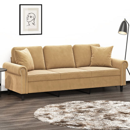 Divano a 3 Posti con Cuscini Marrone 180 cm in Velluto