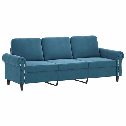Divano a 3 Posti con Cuscini Blu 180 cm in Velluto