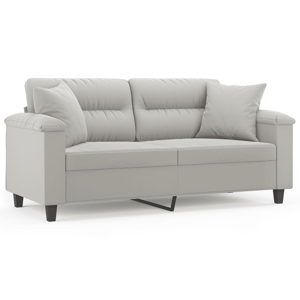 Divano 2 Posti Cuscini Grigio Chiaro 140 cm Tessuto Microfibra