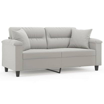 Divano 2 Posti Cuscini Grigio Chiaro 140 cm Tessuto Microfibra