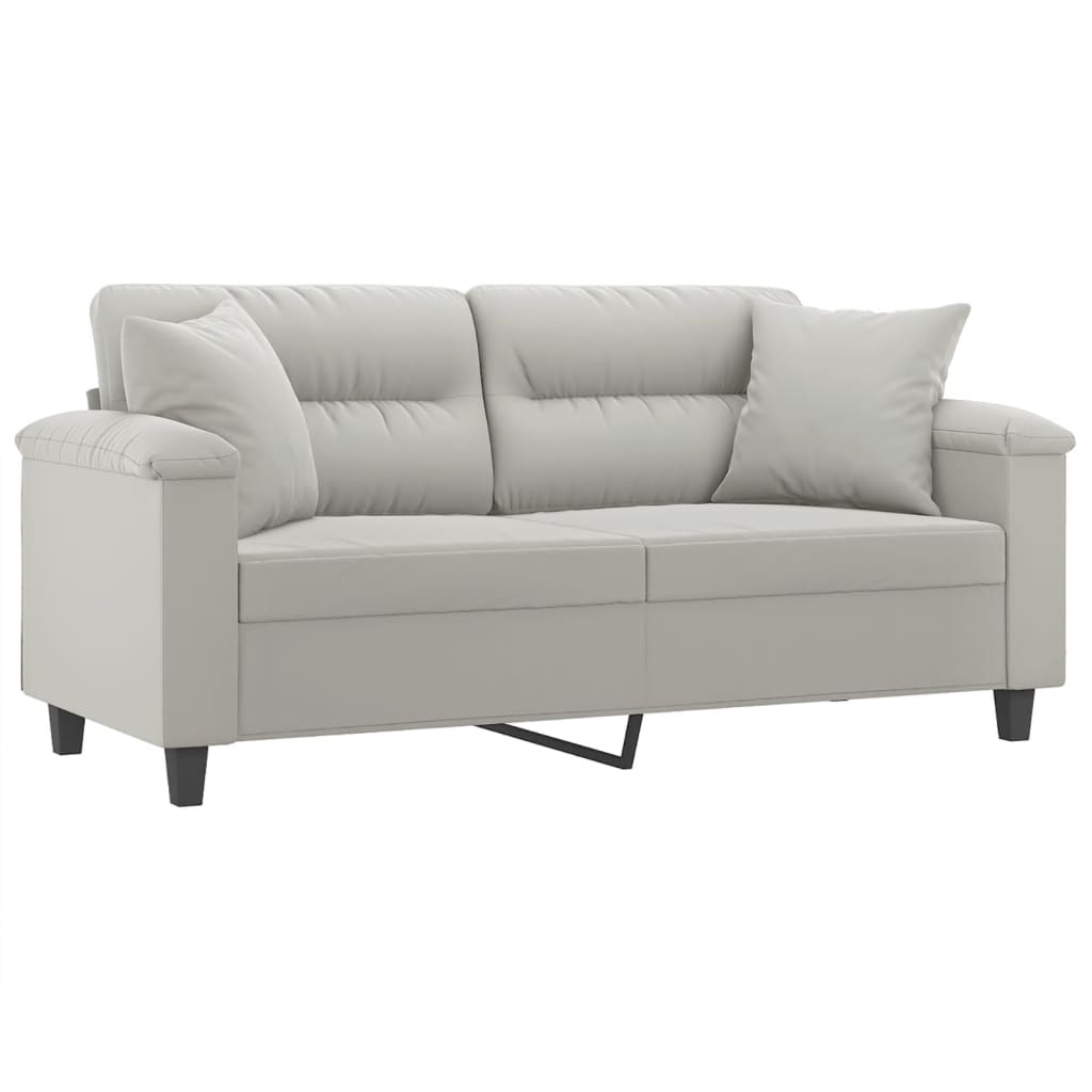 Divano 2 Posti Cuscini Grigio Chiaro 140 cm Tessuto Microfibra