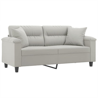 Divano 2 Posti Cuscini Grigio Chiaro 140 cm Tessuto Microfibra