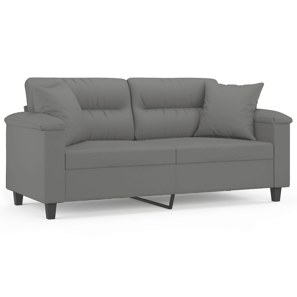 Divano 2 Posti Cuscini Grigio Scuro 140 cm Tessuto Microfibra