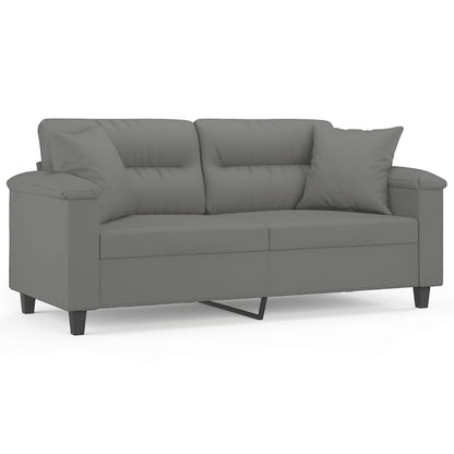 Divano 2 Posti Cuscini Grigio Scuro 140 cm Tessuto Microfibra