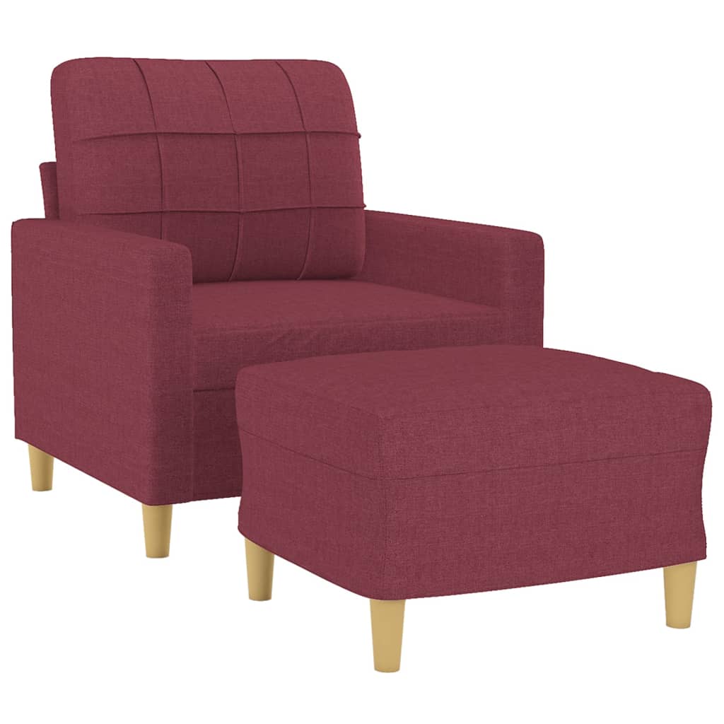 Poltrona con Poggiapiedi Rosso Vino 60 cm in Tessuto