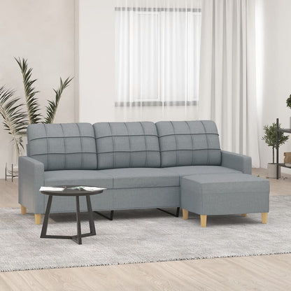 Divano a 3 Posti con Poggiapiedi Grigio Chiaro 180cm in Tessuto