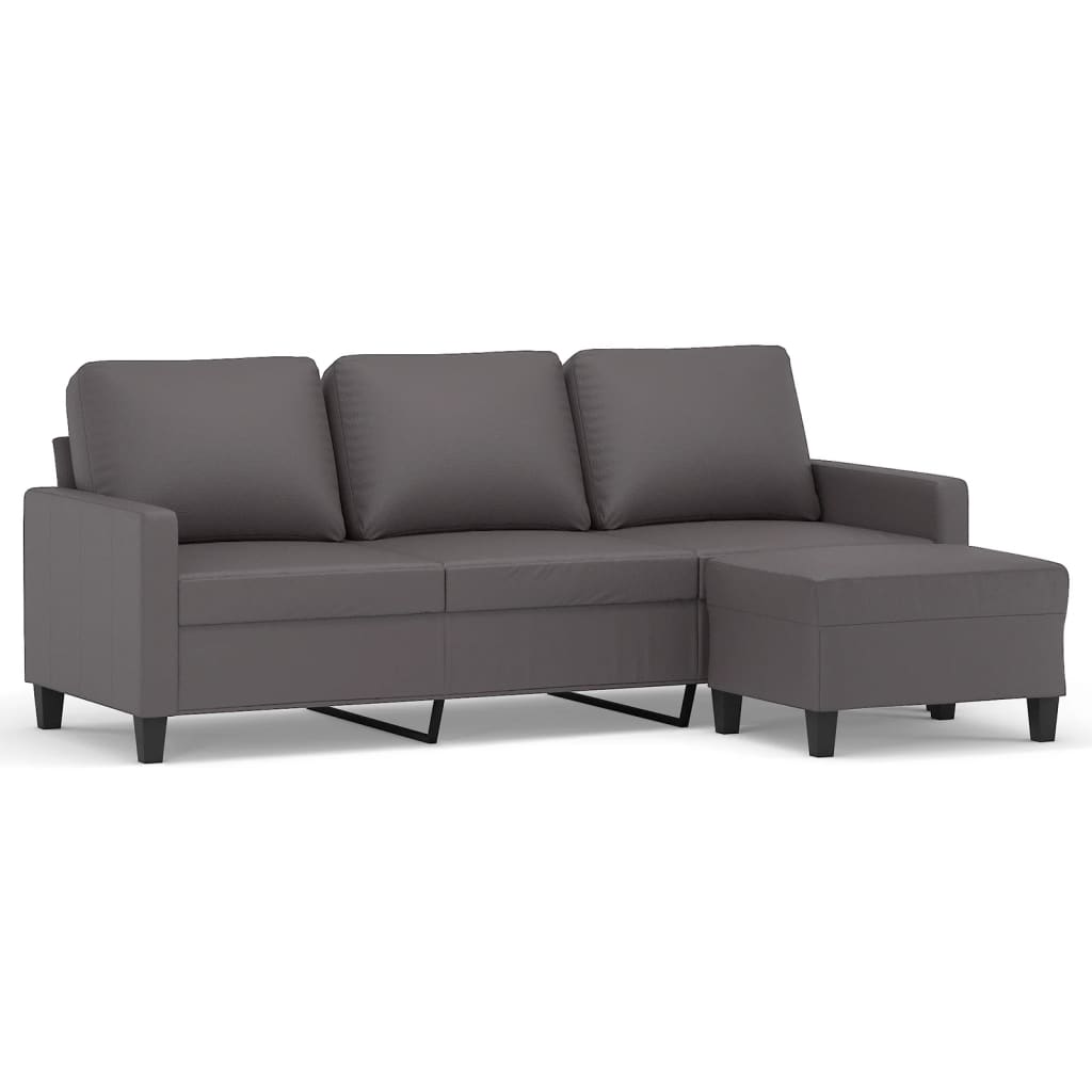 Divano a 3 Posti con Poggiapiedi grigio 180 cm in Similpelle