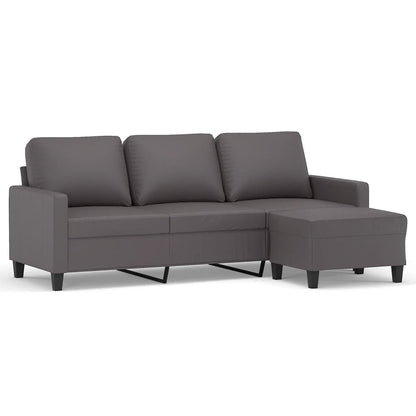 Divano a 3 Posti con Poggiapiedi grigio 180 cm in Similpelle