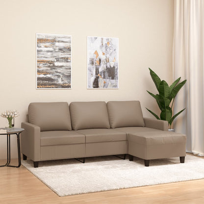 Divano a 3 Posti con Poggiapiedi Cappuccino 180cm in Similpelle