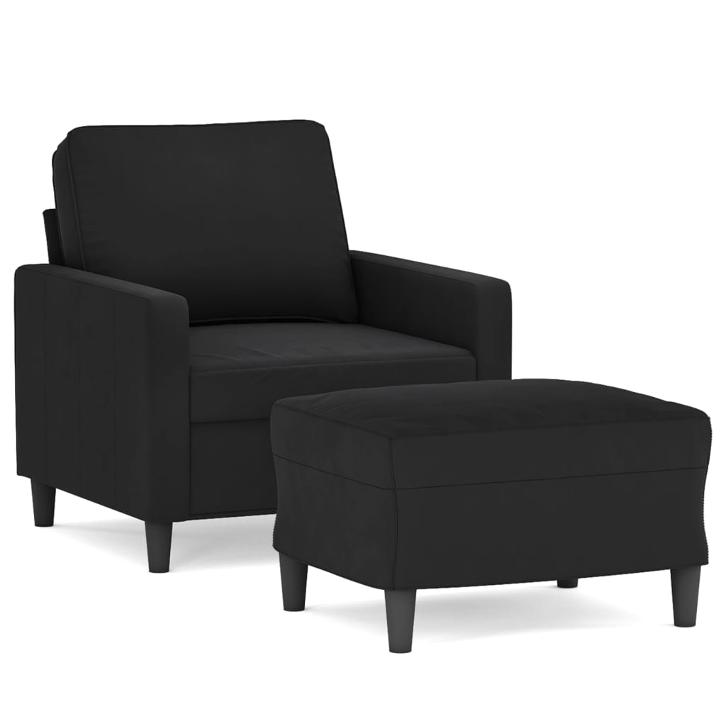 Poltrona con Poggiapiedi Nero 60 cm in Velluto