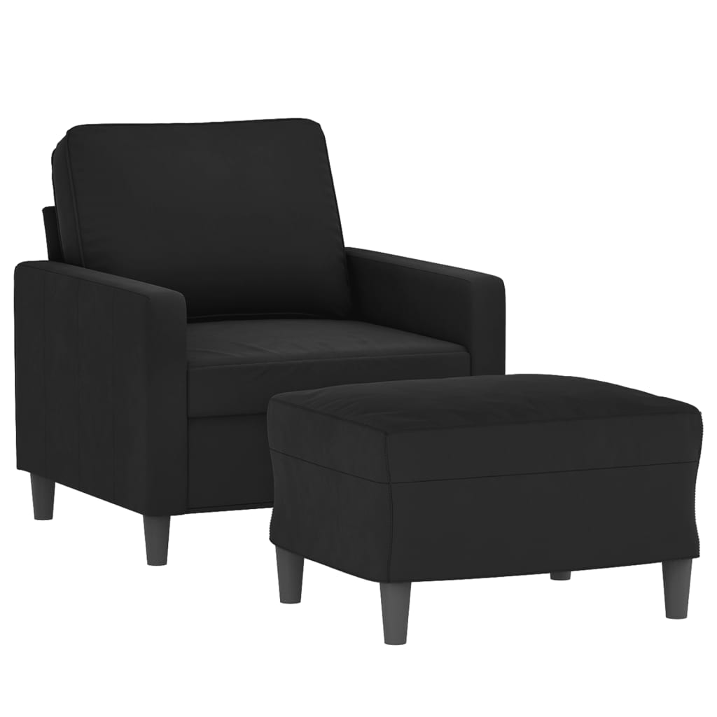 Poltrona con Poggiapiedi Nero 60 cm in Velluto